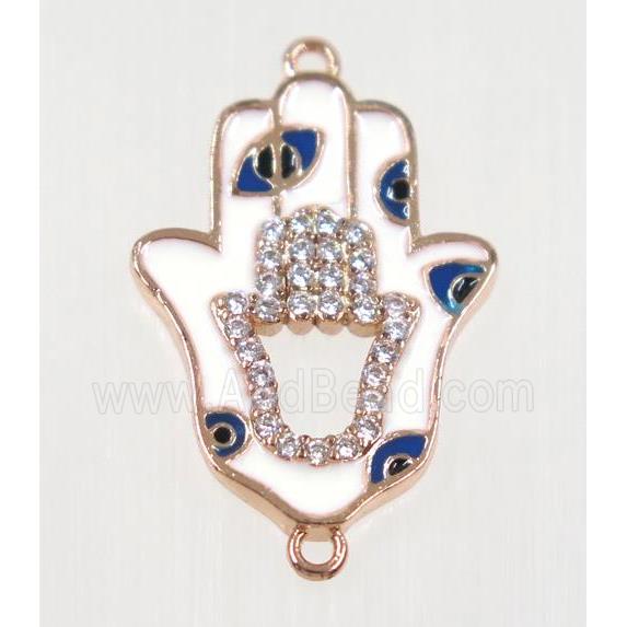 copper Hamsahand connector paved zircon with evil eye, rose gold
