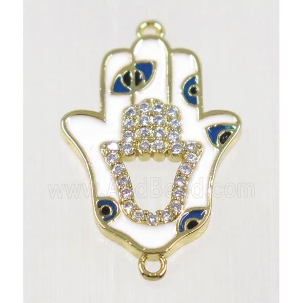 copper Hamsahand connector paved zircon with evil eye, gold plated