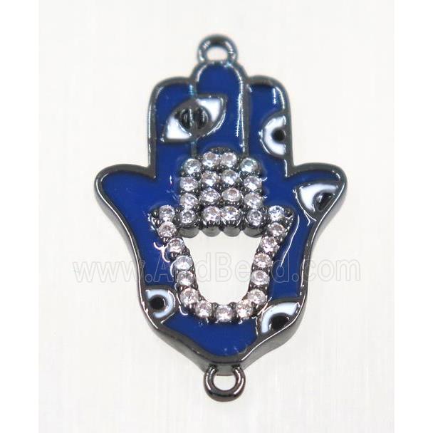 copper Hamsahand connector paved zircon with evil eye, black plated