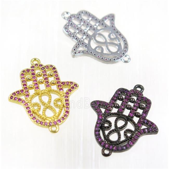 copper Hamsahand connector paved zircon, mix color