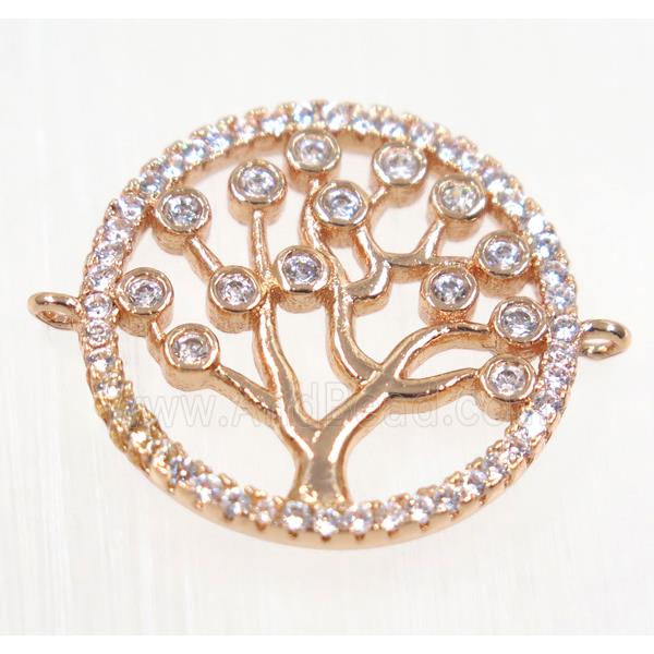 copper Tree Of Life connector paved zircon, rose gold