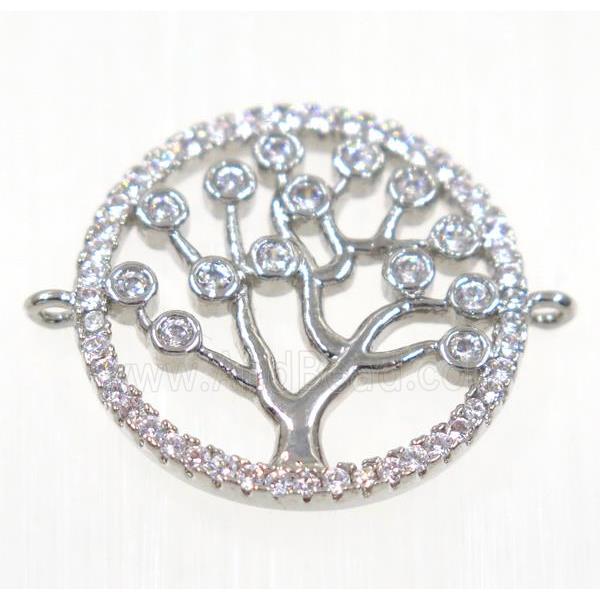 copper Tree Of Life connector paved zircon, platinum plated