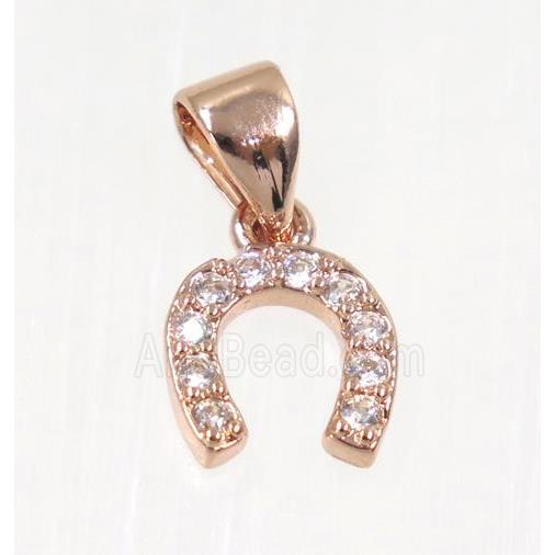 copper Wishbone pendant paved zircon, rose gold