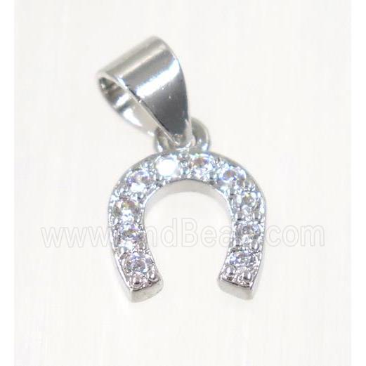 copper Wishbone pendant paved zircon, platinum plated