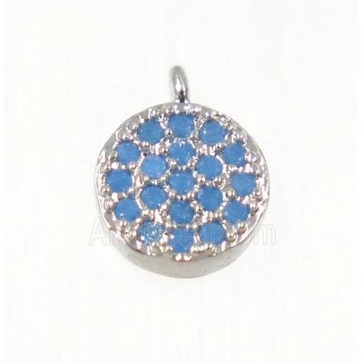 copper Circle pendant paved zircon, platinum plated