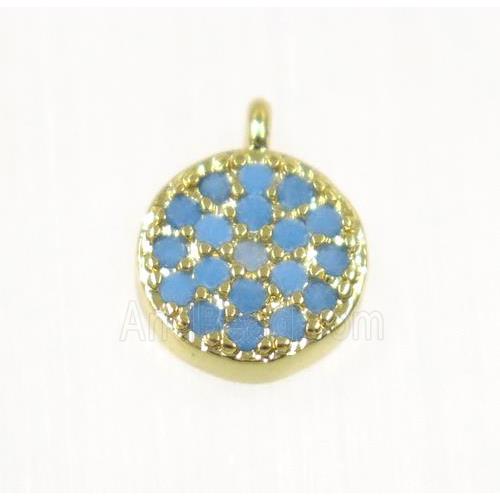 copper Circle pendant paved zircon, gold plated
