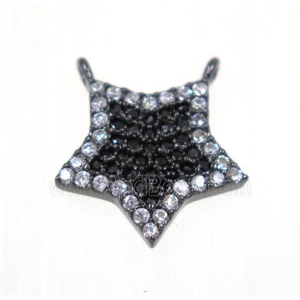 copper Star pendant paved zircon with 2loops, black plated