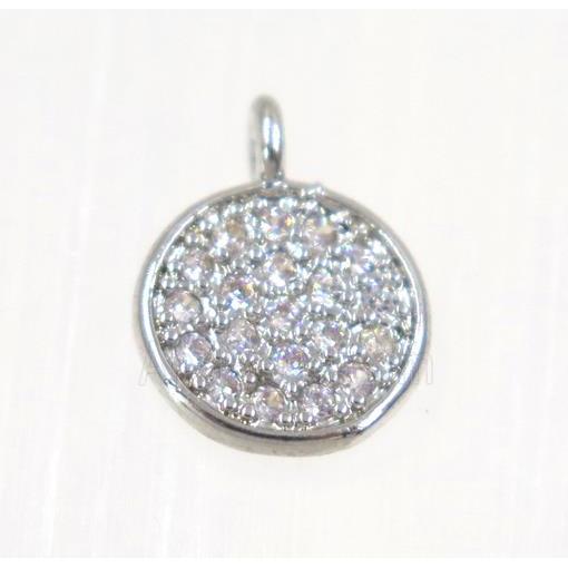 copper Circle pendant paved zircon, platinum plated