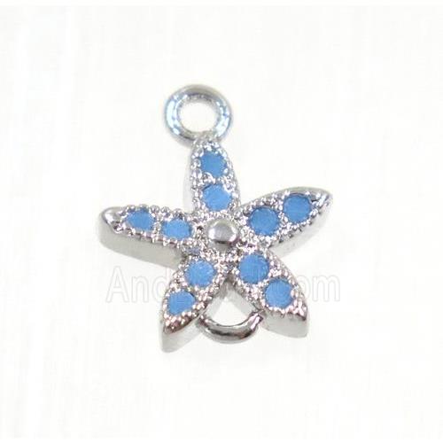 copper flower connector paved zircon, platinum plated