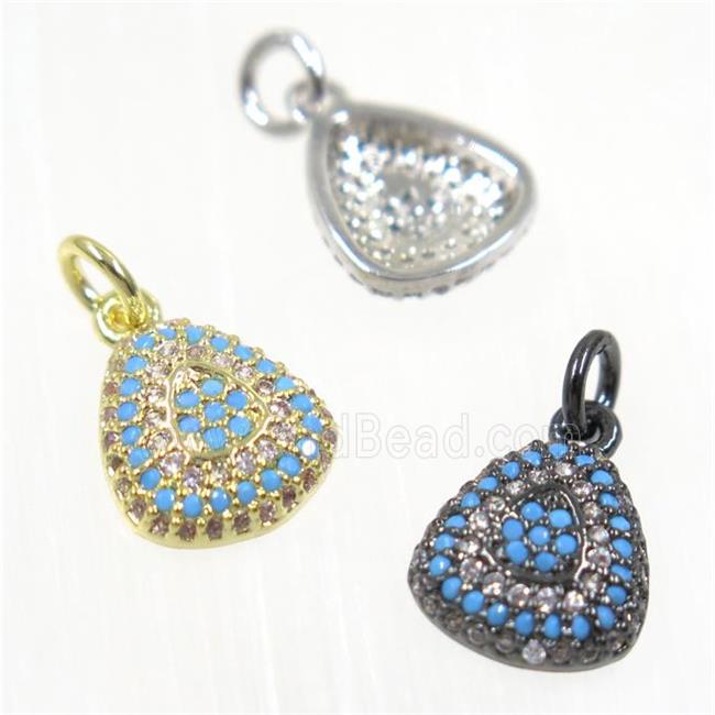 copper Teardrop pendant paved zircon, mix color, turq