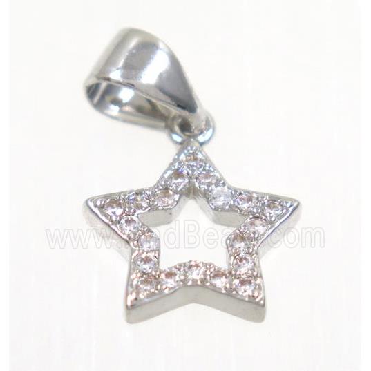 copper Star pendant paved zircon, platinum plated