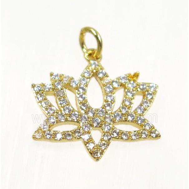 copper Lotus pendant paved zircon, gold plated