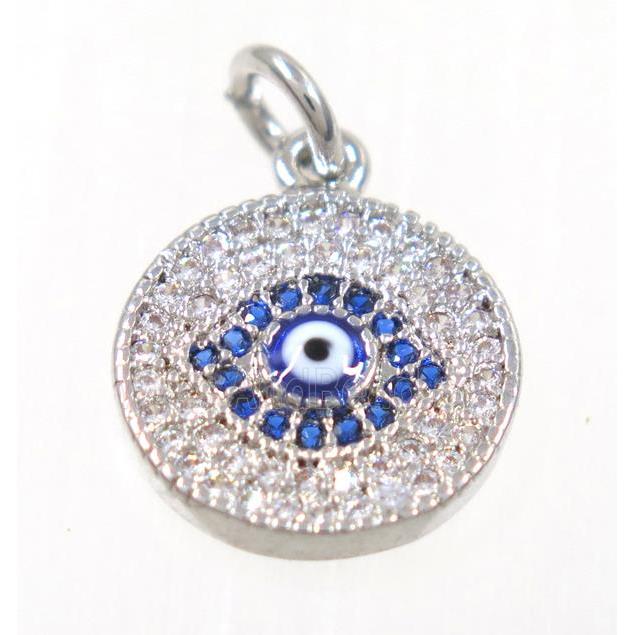 copper Evil eye pendant paved zircon, platinum plated