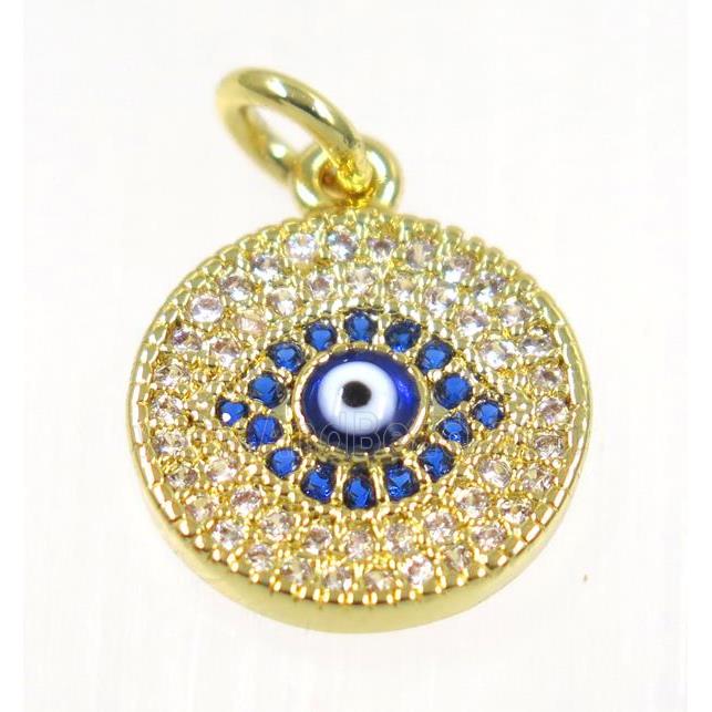 copper Evil eye pendant paved zircon, gold plated