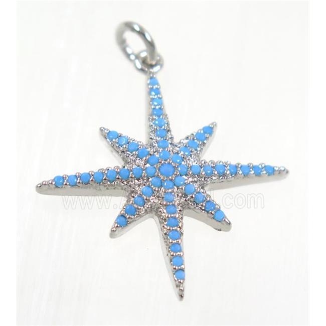 copper NorthStar pendant paved zircon, platinum plated, turq