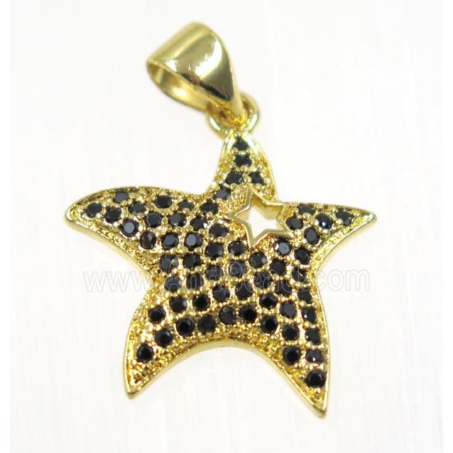 copper Star pendant paved zircon, gold plated
