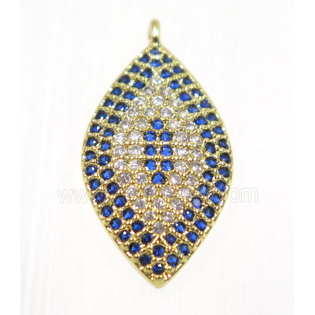 copper oval eye pendant paved zircon, gold plated