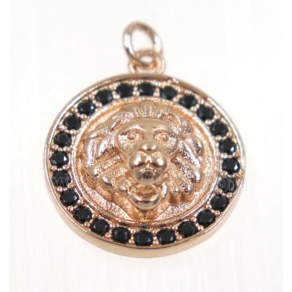 copper lionHead pendant paved zircon, rose gold