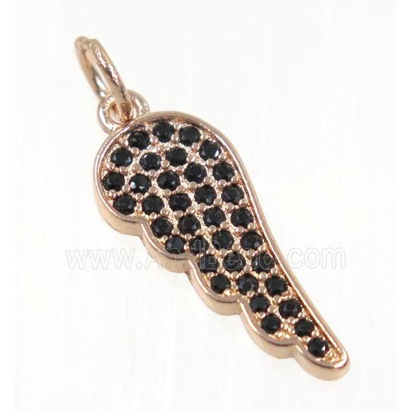 copper Wing pendant paved zircon, rose gold
