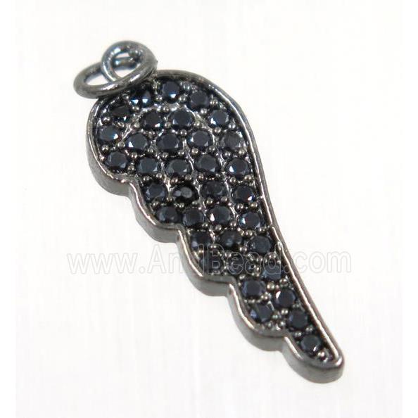 copper Wing pendant paved zircon, black plated