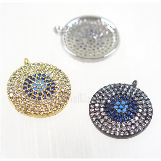 copper Circle pendant paved zircon, mix color