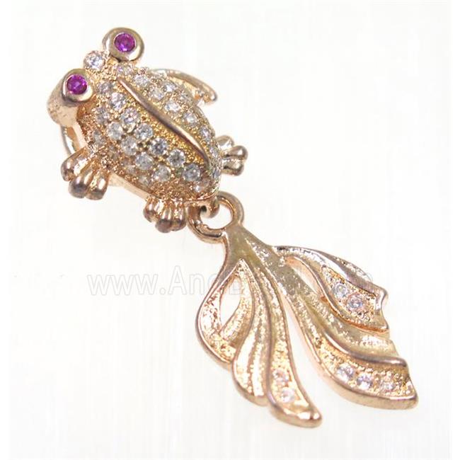 copper GoldFish pendant paved zircon, rose gold