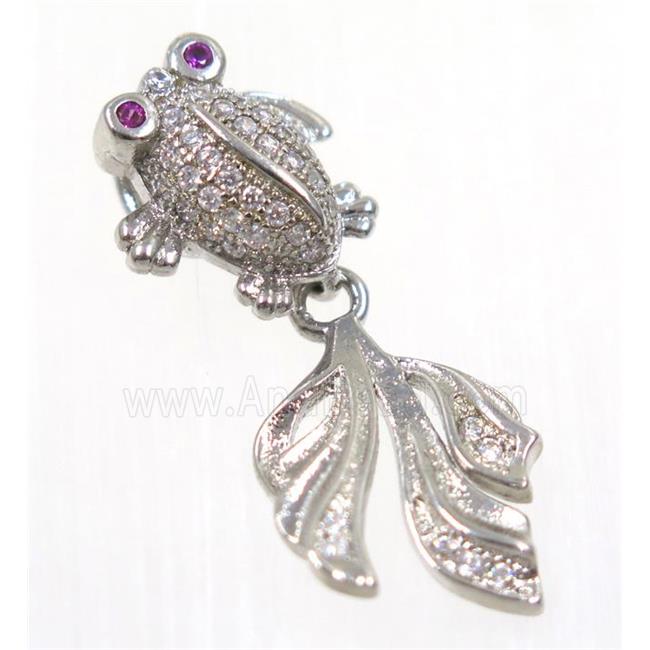 copper GoldFish pendant paved zircon, platinum plated