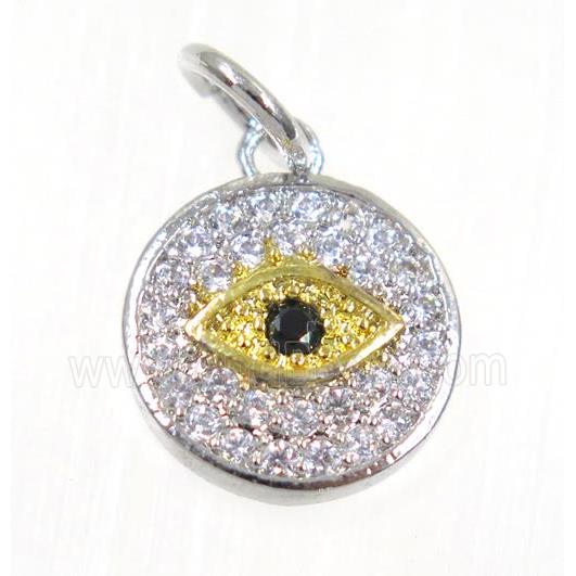 copper Evil eye pendant paved zircon, platinum plated