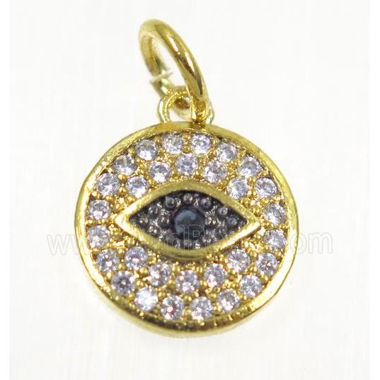 copper Evil eye pendant paved zircon, gold plated