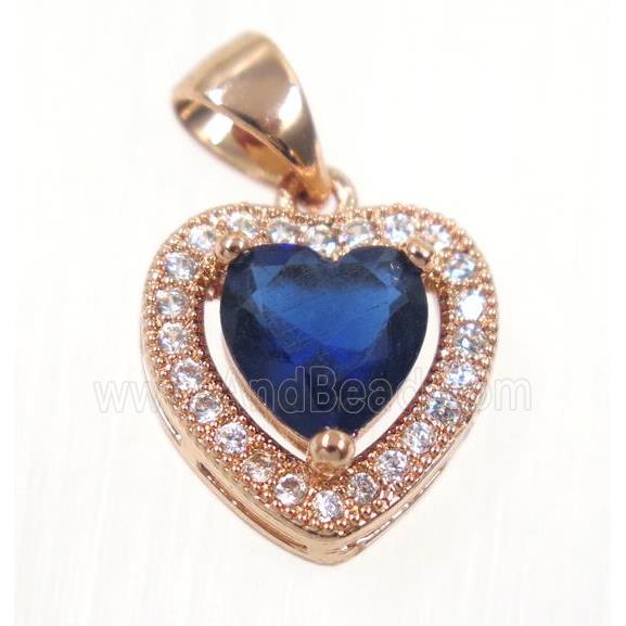 copper Heart pendant paved blue zircon, rose gold