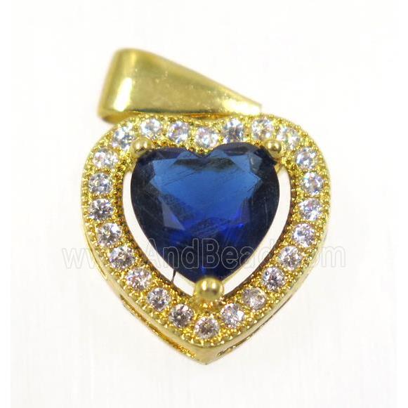 copper Heart pendant paved blue zircon, gold plated