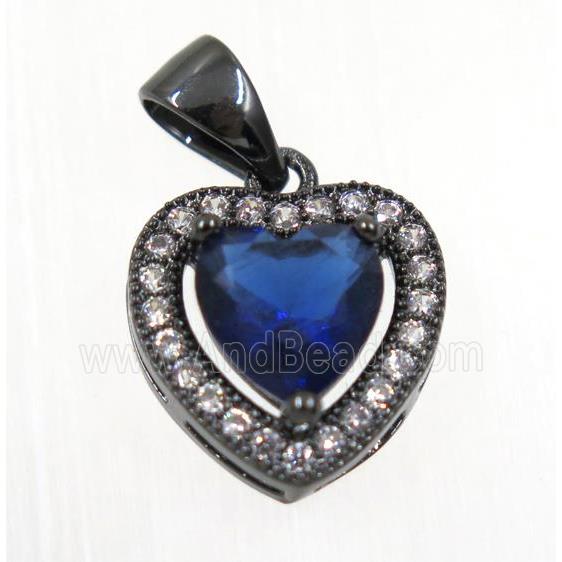 copper Heart pendant paved blue zircon, black plated
