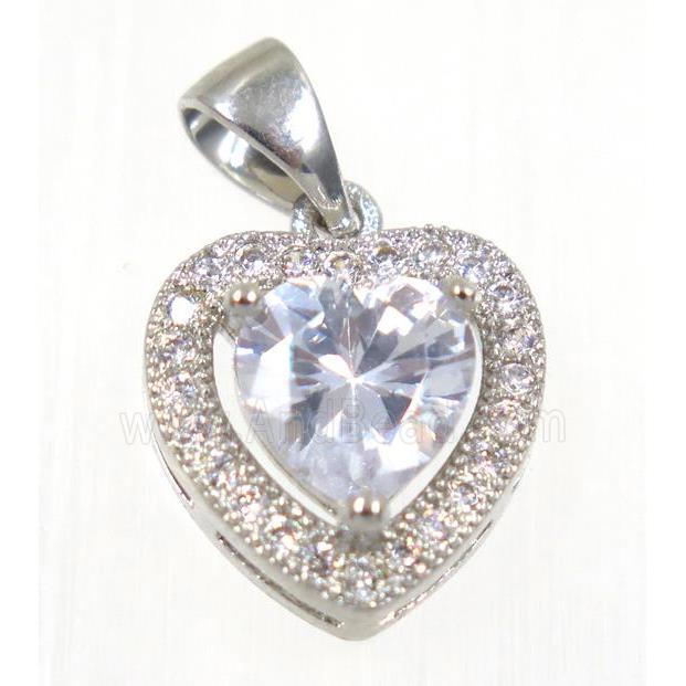 copper Heart pendant paved white zircon, platinum plated