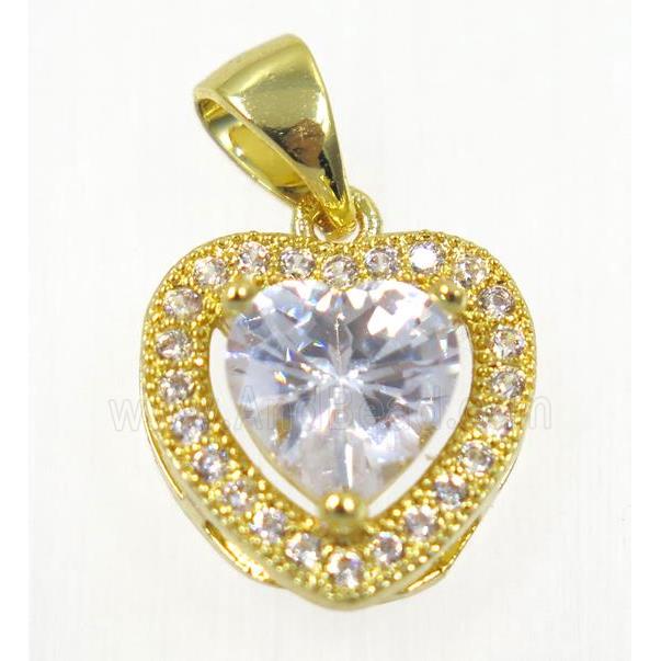 copper Heart pendant paved white zircon, gold plated