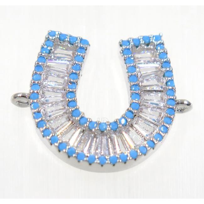 copper U connector paved zircon, platinum plated