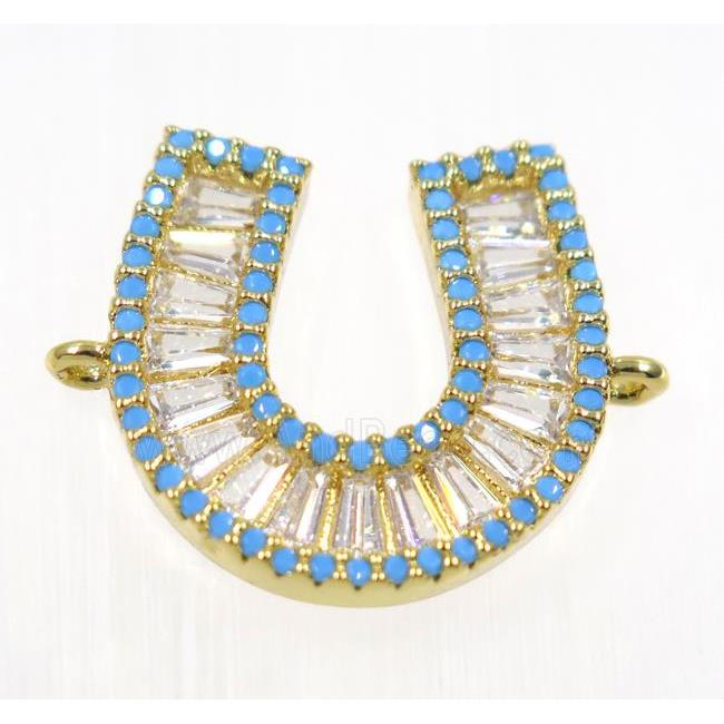 copper U connector paved zircon, gold plated