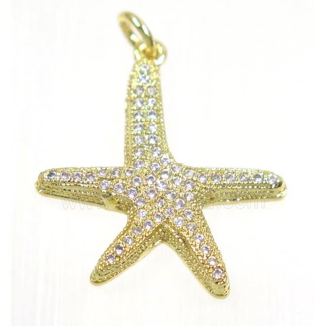 copper Starfish pendant paved zircon, gold plated