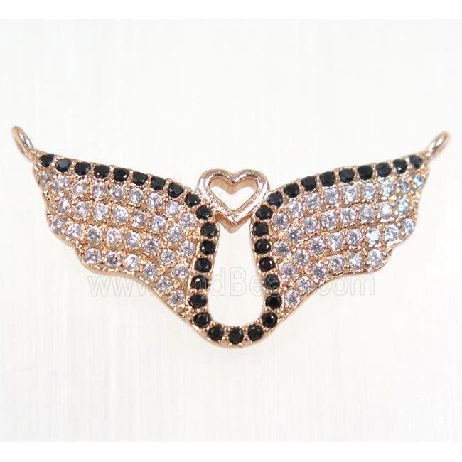 copper bat pendant paved zircon with 2loops, rose gold