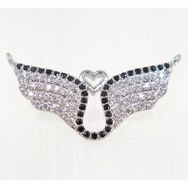 copper bat pendant paved zircon with 2loops, platinum plated