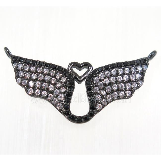 copper bat pendant paved zircon with 2loops, black plated