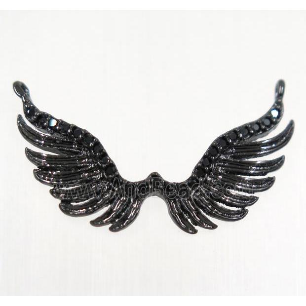 copper angel wing pendant paved zircon with 2loops, black plated
