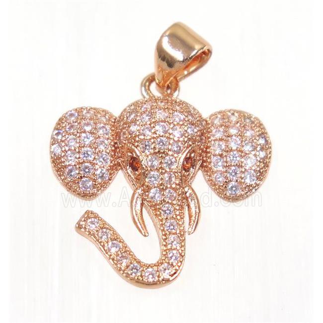 copper elephant pendant paved zircon, rose gold