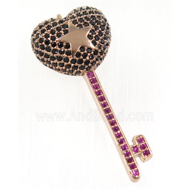 copper Key pendant paved zircon, rose gold