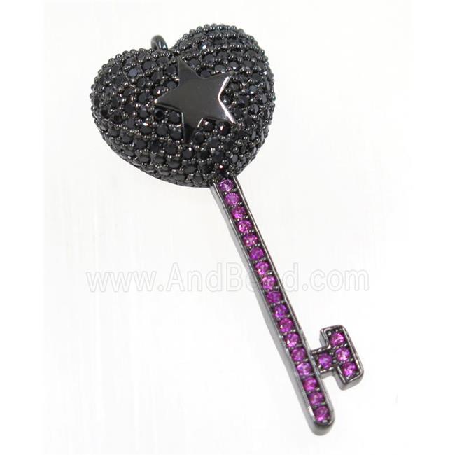 copper Key pendant paved zircon, black plated