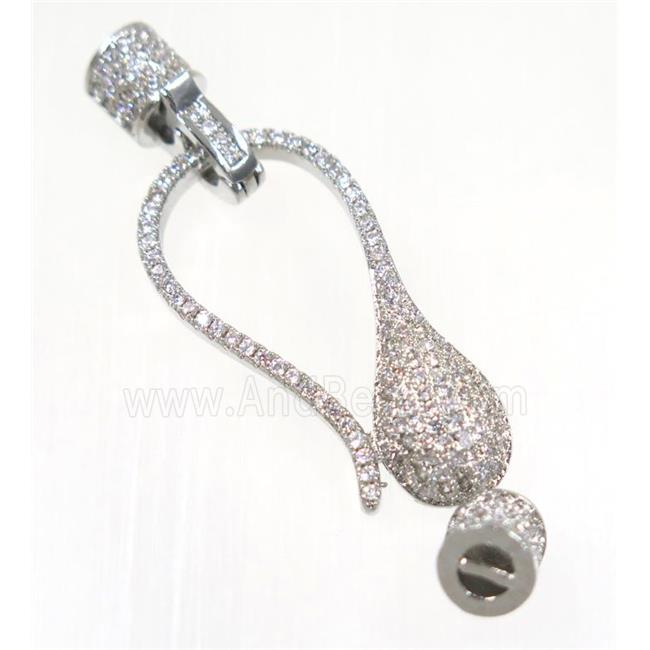 copper clasp paved zircon, platinum plated