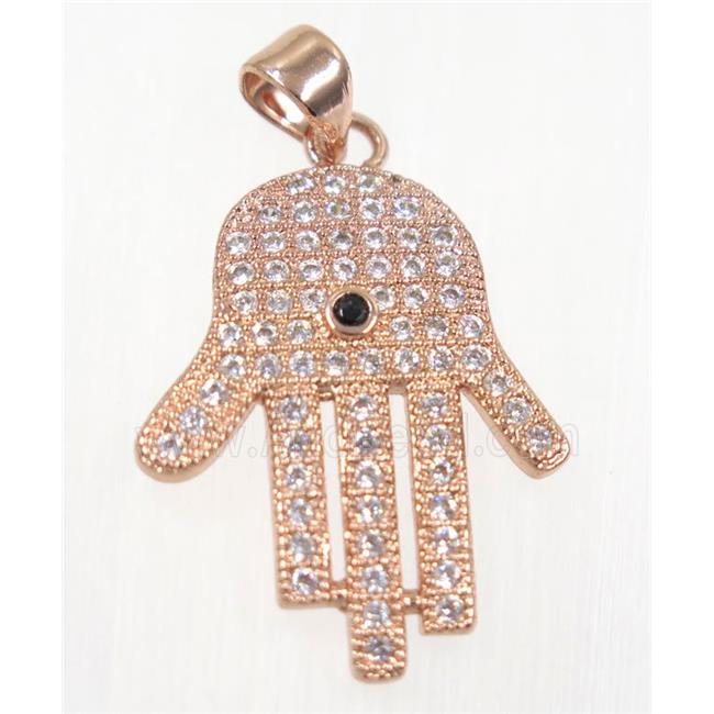 copper Hamsahand pendant paved zircon, rose gold