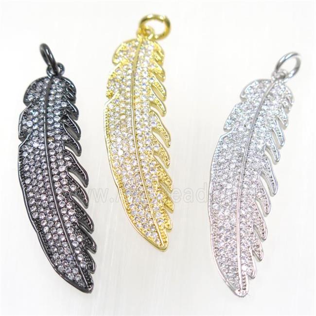 copper Feather pendant paved zircon, mix color
