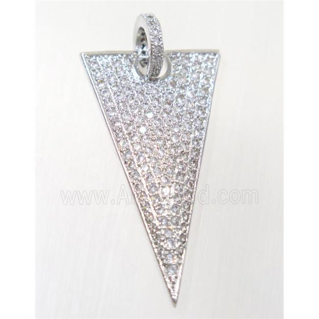 copper Triangle pendant paved zircon, platinum plated