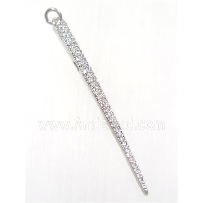 copper spike pendant paved zircon, platinum plated