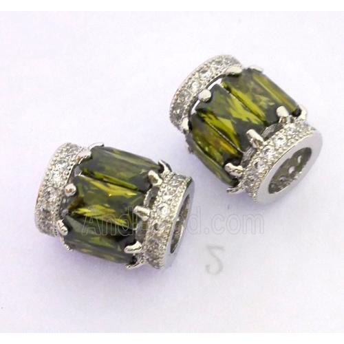 copper tube beads pave zircon, platinum plated